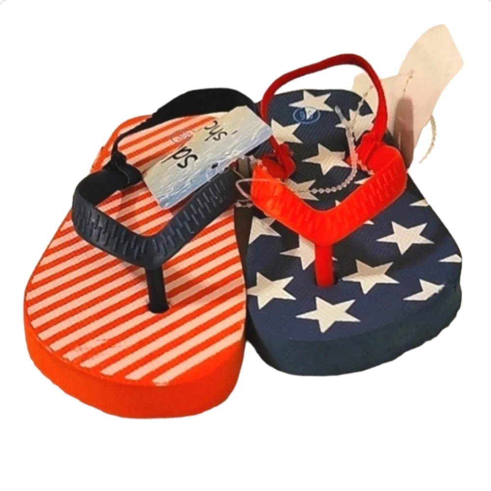 NEW Kid's Unisex 4th of July Stars & Stripes Flip Flops with Rear Elastic Strap